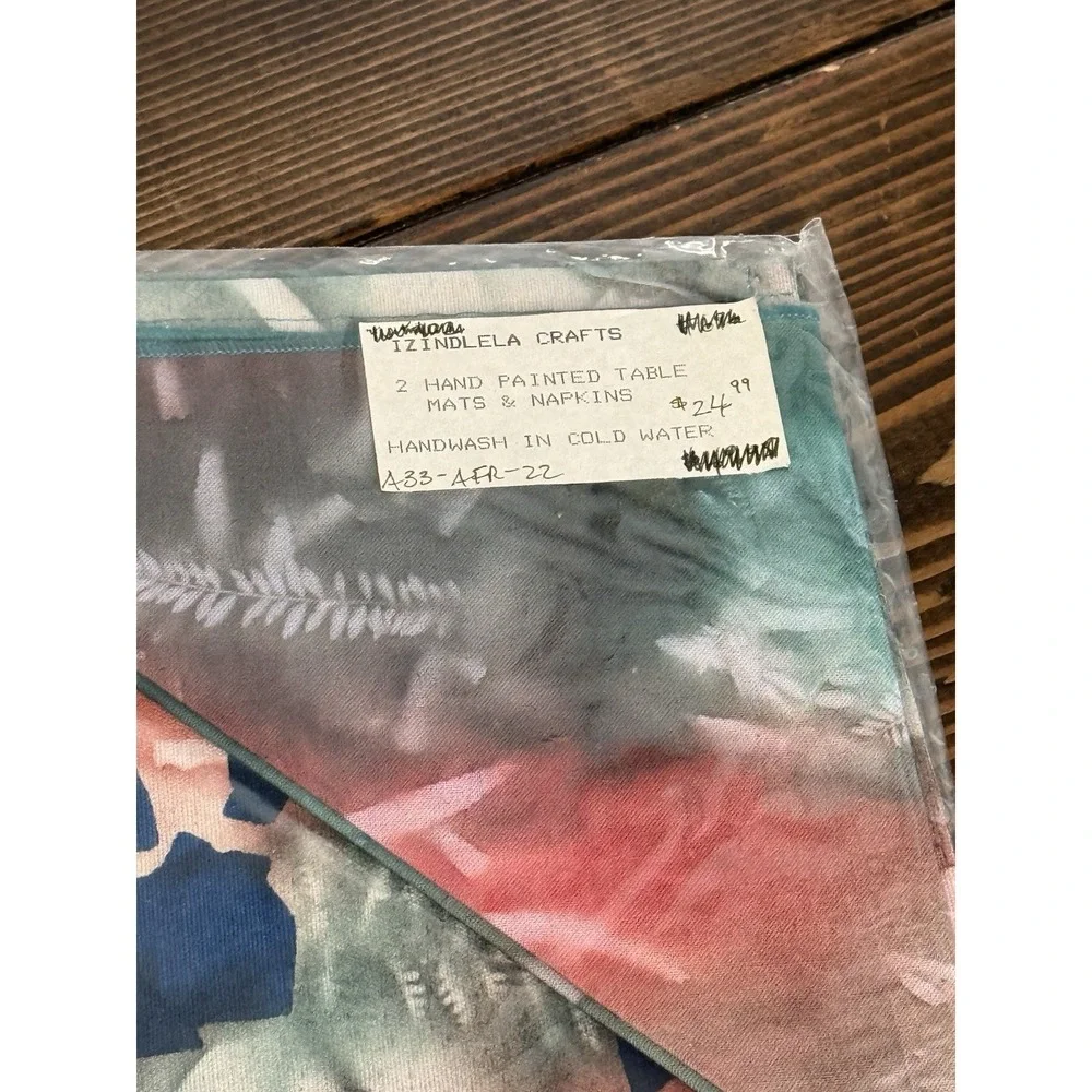 Vintage South African Hand Dyed & Painted‎ Tie Dye Safari Placemat & Napkin Set